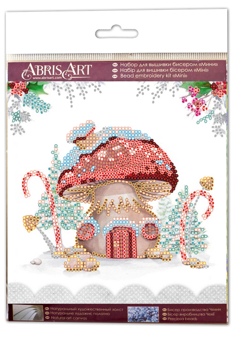 Mini Bead Embroidery Kit Winter Magic, Abris Art, 15 x 15 cm Canvas, 1556 Beads in 13 Colors, Winter Fairy Tale Theme