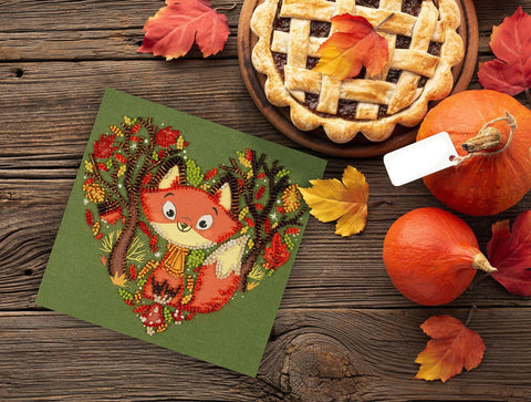 Bead Embroidery Kit with Red Fox Design, Abris Art, 15 x 15 cm Canvas Animal-Themed Craft Set, 1360 Beads, 10 Colors