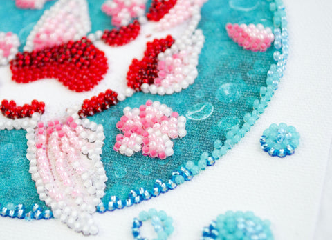 Koi Carp Bead Embroidery Kit, 15 x 15 cm, Abris Art Canvas, 1478 Beads, 9 Colors, Marked Design Zones