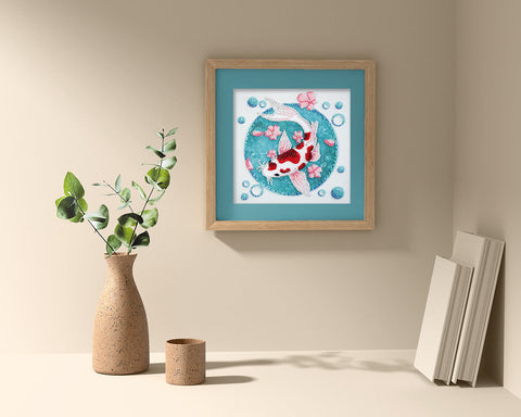 Koi Carp Bead Embroidery Kit, 15 x 15 cm, Abris Art Canvas, 1478 Beads, 9 Colors, Marked Design Zones