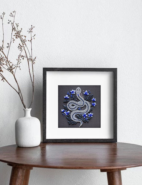 Mini Bead Embroidery Kit, Silver Serpentine Design, Abris Art, 15x15 cm, 8 Shades, DIY Home Decor Needlepoint Set