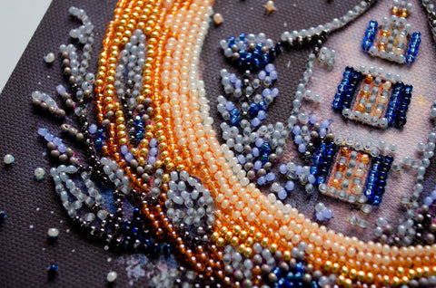 Mini Bead Embroidery Kit, Night Sky Magic Design, 15 x 15 cm, Abris Art Deco Scenes, 12 Colors, 1723 Beads