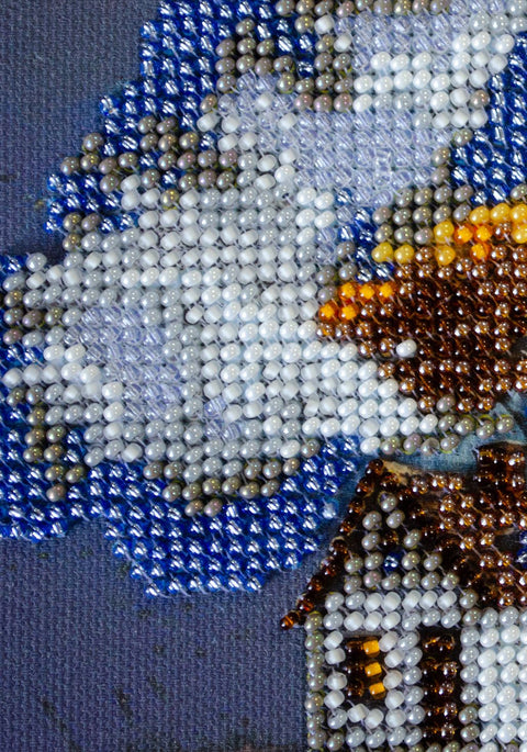 Mini Bead Embroidery Kit, House Under the Clouds Design, Abris Art, 1990 Beads, 12 Colors, Printed Canvas, 15 x 15 cm