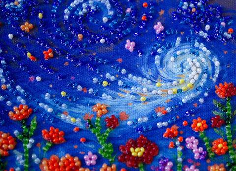 Mini Bead Embroidery Kit, Midsummer Night’s Dream Nature Landscape, 15 x 15 cm, Abris Art, Printed Canvas, 1900 Beads