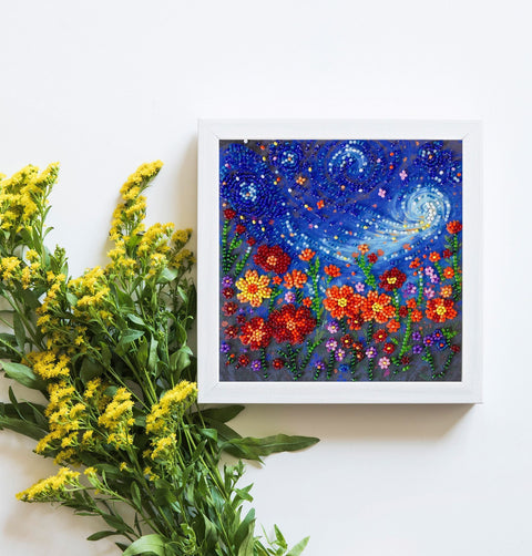 Mini Bead Embroidery Kit, Midsummer Night’s Dream Nature Landscape, 15 x 15 cm, Abris Art, Printed Canvas, 1900 Beads