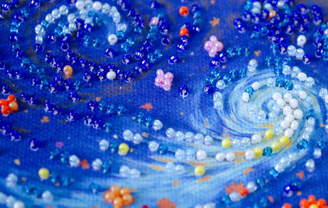 Mini Bead Embroidery Kit, Midsummer Night’s Dream Nature Landscape, 15 x 15 cm, Abris Art, Printed Canvas, 1900 Beads