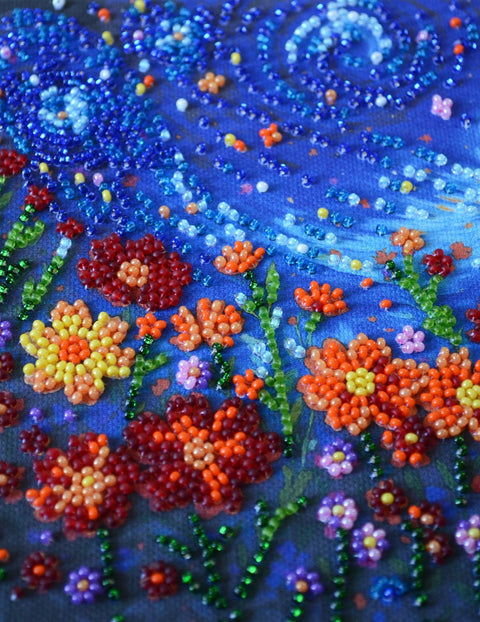 Mini Bead Embroidery Kit, Midsummer Night’s Dream Nature Landscape, 15 x 15 cm, Abris Art, Printed Canvas, 1900 Beads