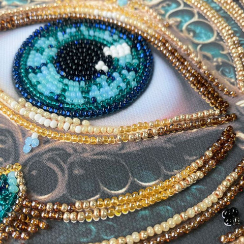 Mini Bead Embroidery Kit, 15 x 15 cm, Abris Art “Alchemy of a Gaze” Design, Printed Canvas, 12 Colors