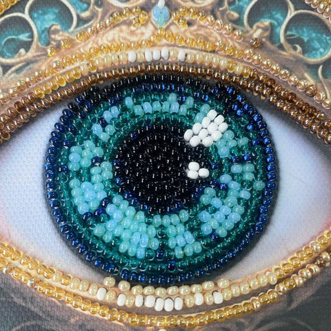 Mini Bead Embroidery Kit, 15 x 15 cm, Abris Art “Alchemy of a Gaze” Design, Printed Canvas, 12 Colors