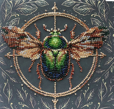 Mini Bead Embroidery Kit with Animal Motifs, Abris Art Nature Theme, 15x15 cm Printed Canvas, 13 Colors, 1517 Beads