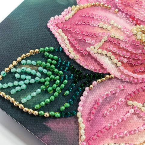 Mini Bead Embroidery Kit with Floral Design, 15x15 cm, Petal Kiss, Abris Art, 11 Colors, 1783 Beads