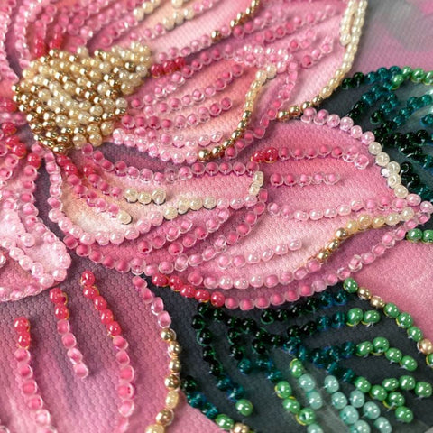 Mini Bead Embroidery Kit with Floral Design, 15x15 cm, Petal Kiss, Abris Art, 11 Colors, 1783 Beads