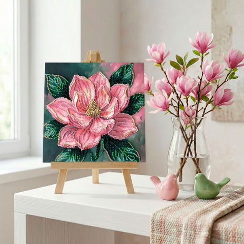 Mini Bead Embroidery Kit with Floral Design, 15x15 cm, Petal Kiss, Abris Art, 11 Colors, 1783 Beads