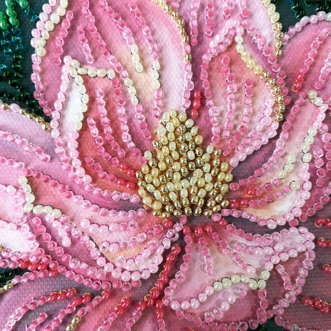 Mini Bead Embroidery Kit with Floral Design, 15x15 cm, Petal Kiss, Abris Art, 11 Colors, 1783 Beads