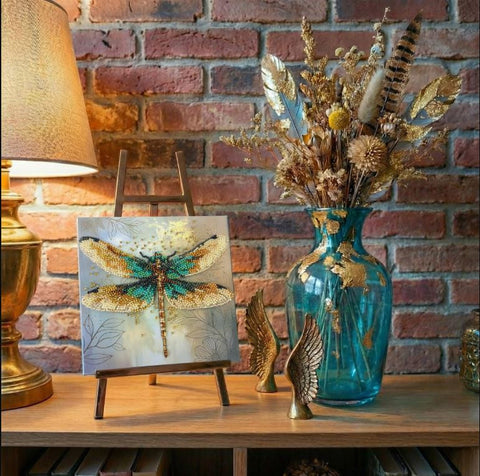 Bead Embroidery Kit Emerald Wings, Animal Motif, 15x15 cm, Abris Art, 12 Colors, 1700 Beads, Printed Canvas and Japanese Needles