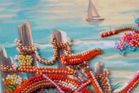 Bead Embroidery Kit “Azure Age,” Nature Design, 20x20 cm, Abris Art, 19 Colors, Printed Canvas & Instructions