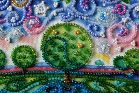 Bead Embroidery Kit Together Forever Nature Motif, 20 x 20 cm Printed Canvas, Abris Art, 20 Colors, 4986 Beads