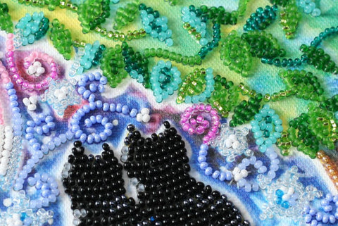 Bead Embroidery Kit Together Forever Nature Motif, 20 x 20 cm Printed Canvas, Abris Art, 20 Colors, 4986 Beads