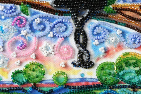 Bead Embroidery Kit Together Forever Nature Motif, 20 x 20 cm Printed Canvas, Abris Art, 20 Colors, 4986 Beads