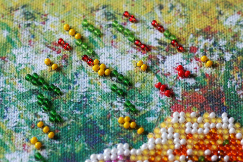 Bead Embroidery Kit, Multicolor Flower Design, Abris Art, 3508 Beads in 19 Colors, 20 x 20 cm Finished Size