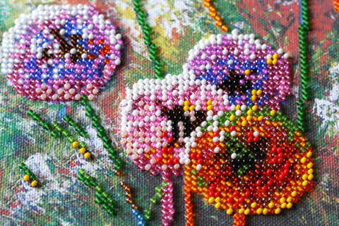 Bead Embroidery Kit, Multicolor Flower Design, Abris Art, 3508 Beads in 19 Colors, 20 x 20 cm Finished Size