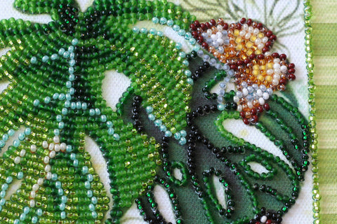Bead Embroidery Kit, Monsters and Flowers Floral Design, 20 x 20 cm, Abris Art, 17 Colors, 4469 Beads
