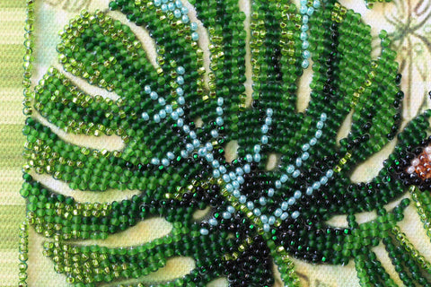 Bead Embroidery Kit, Monsters and Flowers Floral Design, 20 x 20 cm, Abris Art, 17 Colors, 4469 Beads