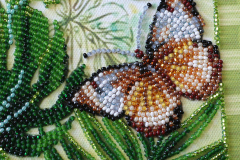 Bead Embroidery Kit, Monsters and Flowers Floral Design, 20 x 20 cm, Abris Art, 17 Colors, 4469 Beads