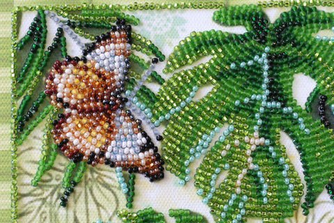 Bead Embroidery Kit, Monsters and Flowers Floral Design, 20 x 20 cm, Abris Art, 17 Colors, 4469 Beads