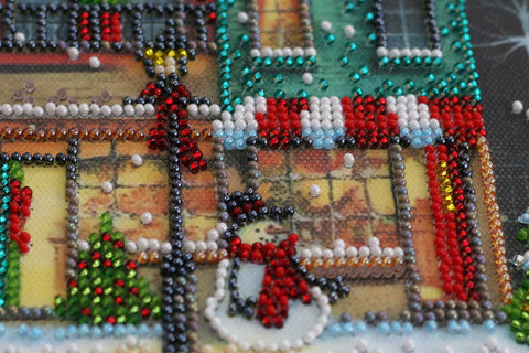Bead Embroidery Kit, Winter Fairy Tale Christmas Village Design, Abris Art, 20x20 cm, 17 Colors, 3711 Beads