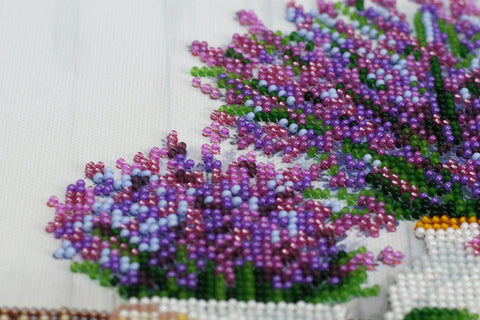 Lavender Still Life Bead Embroidery Kit, 20 x 20 cm, Abris Art, 22 Colors, 4,805 Beads