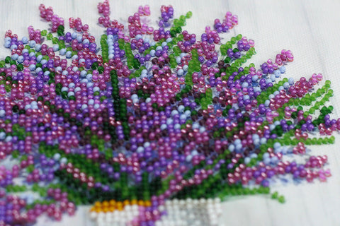 Lavender Still Life Bead Embroidery Kit, 20 x 20 cm, Abris Art, 22 Colors, 4,805 Beads