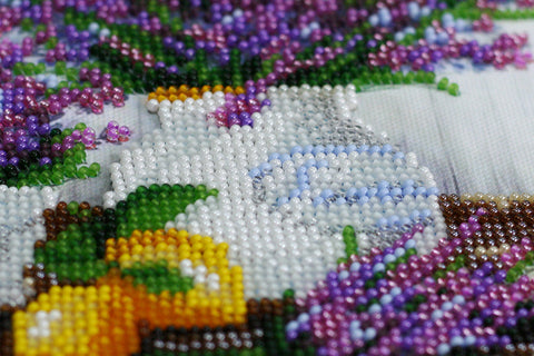 Lavender Still Life Bead Embroidery Kit, 20 x 20 cm, Abris Art, 22 Colors, 4,805 Beads