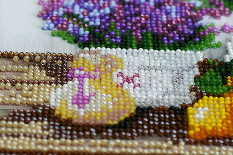 Lavender Still Life Bead Embroidery Kit, 20 x 20 cm, Abris Art, 22 Colors, 4,805 Beads