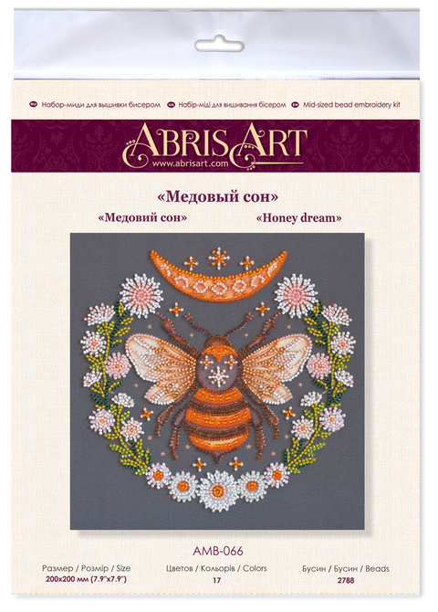 Bead Embroidery Kit Honey Dream, Abris Art Canvas Craft Set, 2788 Beads, 17 Colors, 20 x 20 cm Decorative Picture