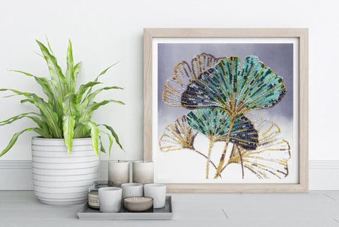 Bead Embroidery Kit with Emerald Leaf Design, 20 x 20 cm, 10 Colors, 3005 Beads, Abris Art, Deco Style