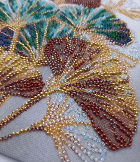 Bead Embroidery Kit, Emerald Branch Floral Design, 20 x 20 cm, Abris Art, 11 Colors, 3062 Beads