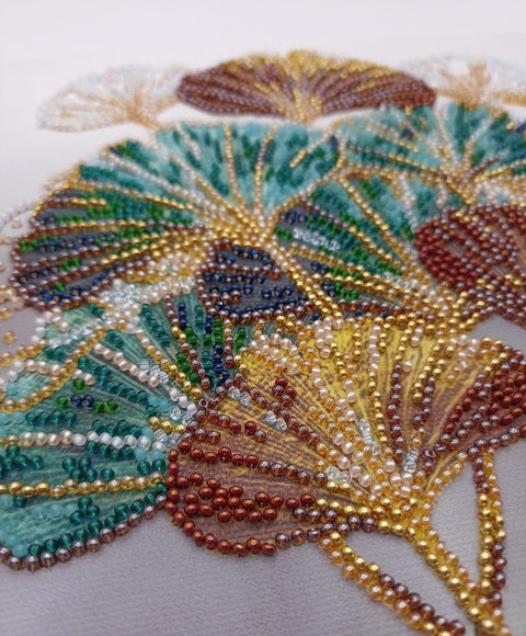 Bead Embroidery Kit, Emerald Branch Floral Design, 20 x 20 cm, Abris Art, 11 Colors, 3062 Beads