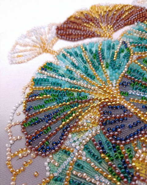 Bead Embroidery Kit, Emerald Branch Floral Design, 20 x 20 cm, Abris Art, 11 Colors, 3062 Beads