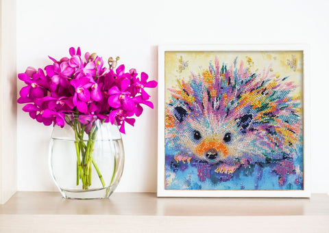 Hedgehog Bead Embroidery Kit, 20x20 cm Abris Art, 18 Colors, 4835 Beads, Animal Wall Decor