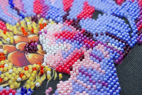 Bead Embroidery Kit Time to Bloom, Floral Design, 20x20 cm, Abris Art, 12 Colors, 4921 Beads