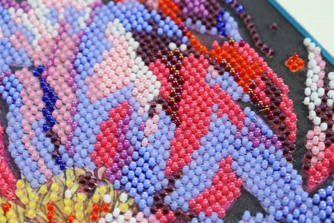 Bead Embroidery Kit Time to Bloom, Floral Design, 20x20 cm, Abris Art, 12 Colors, 4921 Beads