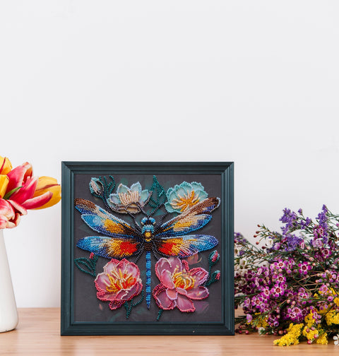Beaded Embroidery Kit “Shimmering Wings” 20x20 cm, 20 Colors, Printed Pattern, Needle and Thread, Abris Art