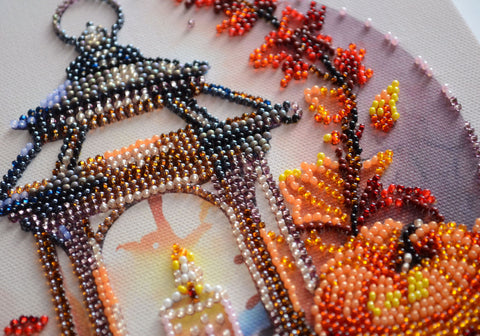 Autumn Light Bead Embroidery Kit, 20x20 cm, Abris Art Deco Scenes, 18 Colors, 2808 Beads