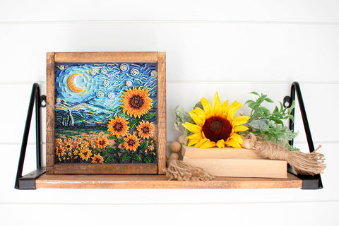 Bead Embroidery Kit Sunflowers at Night, 20 x 20 cm, Abris Art Deco Scenes Wall Art Craft Kit, 19 Colors, 4381 Beads