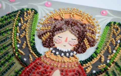 Bead Embroidery Kit Christmas Miracle Guardian 20x20 cm, Abris Art, 12 Colors, 2425 Beads, Intermediate Craft Project