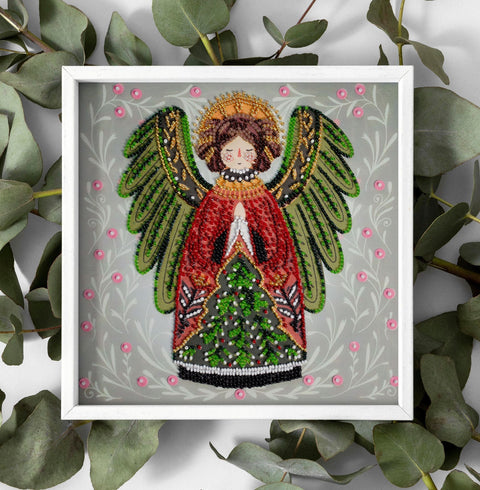 Bead Embroidery Kit Christmas Miracle Guardian 20x20 cm, Abris Art, 12 Colors, 2425 Beads, Intermediate Craft Project