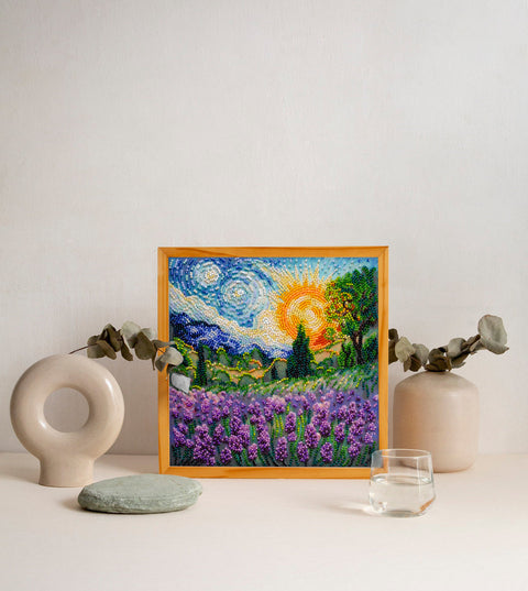 Bead Embroidery Kit, Floral Summer Memories Design, Abris Art, 20 x 20 cm, 20 Colors, 4,987 Beads, Nature Scene DIY Craft