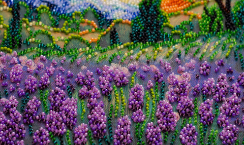 Bead Embroidery Kit, Floral Summer Memories Design, Abris Art, 20 x 20 cm, 20 Colors, 4,987 Beads, Nature Scene DIY Craft