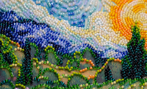 Bead Embroidery Kit, Floral Summer Memories Design, Abris Art, 20 x 20 cm, 20 Colors, 4,987 Beads, Nature Scene DIY Craft